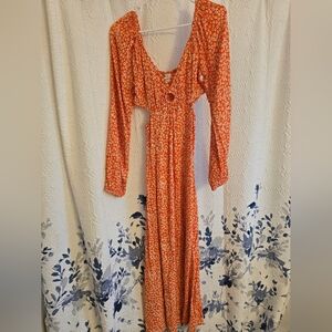 Billabong Vibrant Orange Floral Long Sleeve Dress